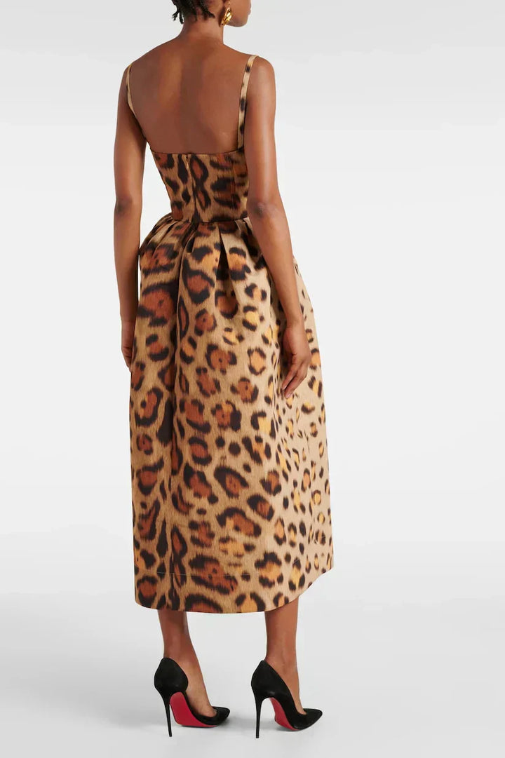 Elena | Damen Midikleid im Leopardenmuster