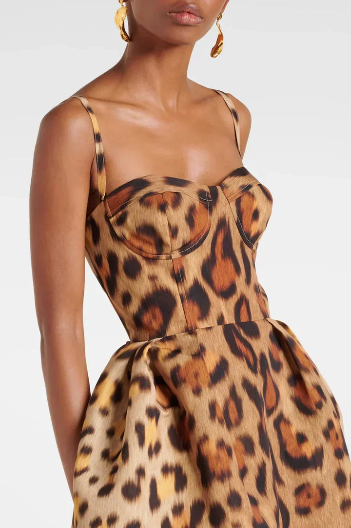 Elena | Damen Midikleid im Leopardenmuster