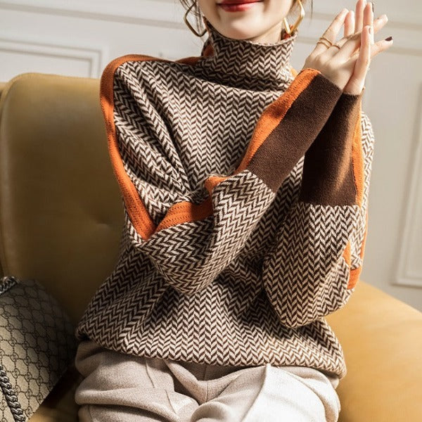 Clara | Gestreifter Rollkragenpullover für Damen mit langen Ärmeln und Streifen