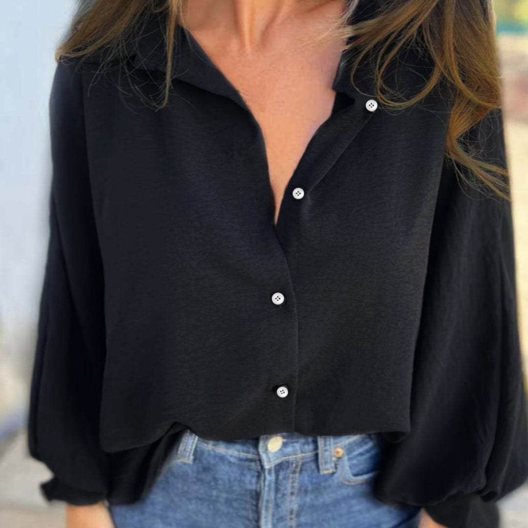 Elysa | Elegante Bluse mit Knopfleiste, Rundhalsausschnitt und langen Ärmeln