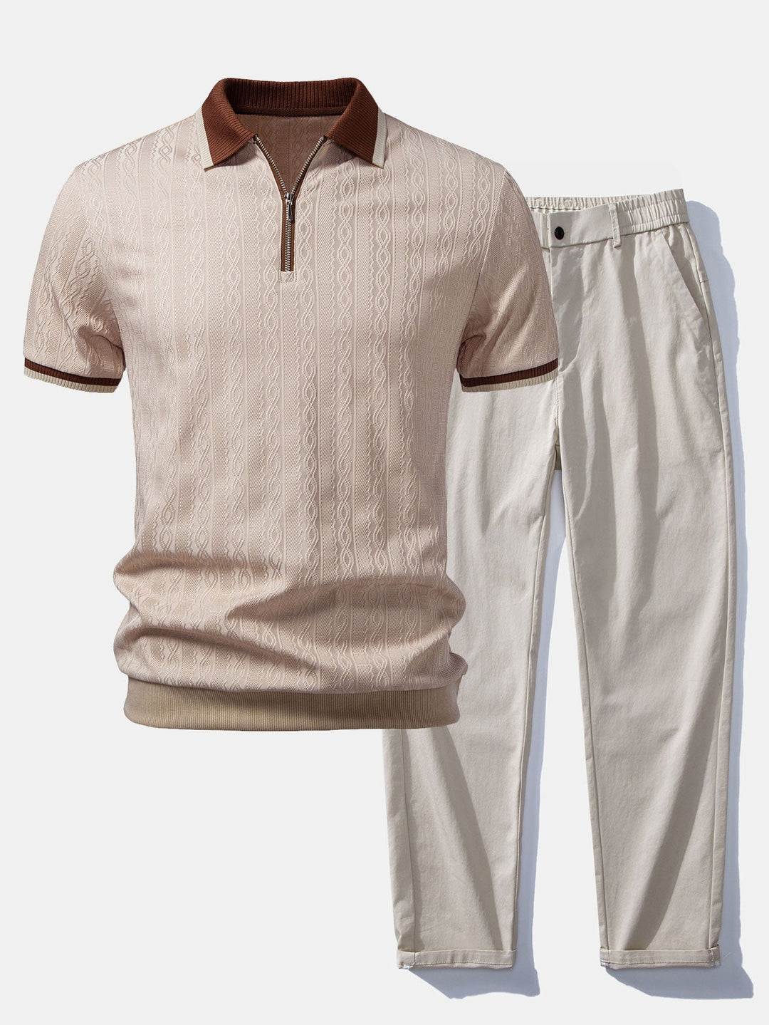 Herren Kurzarm Zip-Polo & Hose mit elastischem Bund und geradem Bein Set