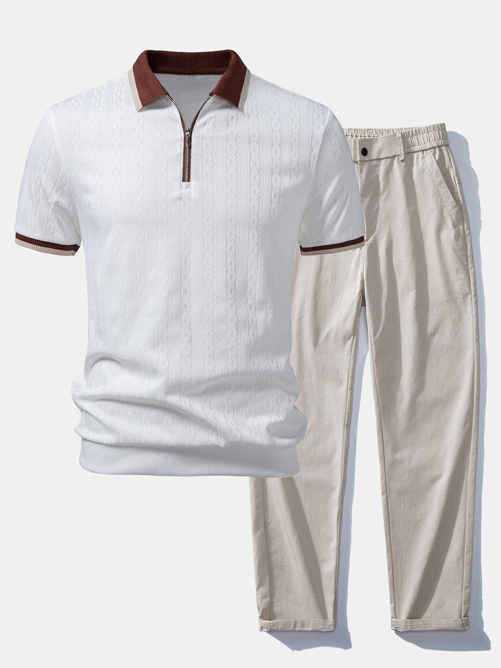 Herren Kurzarm Zip-Polo & Hose mit elastischem Bund und geradem Bein Set