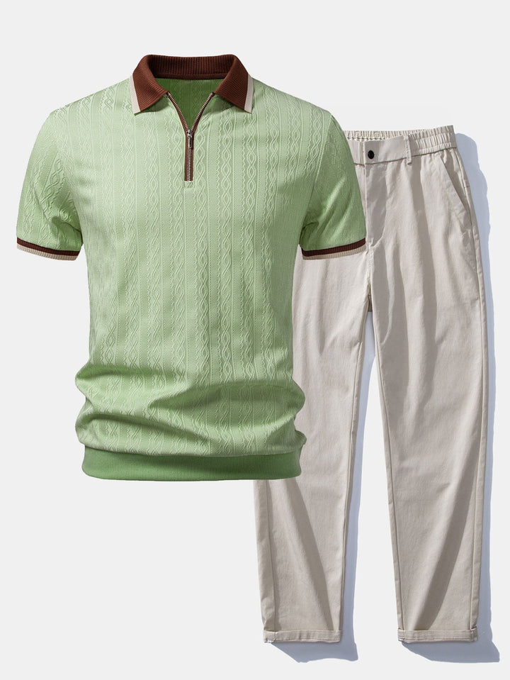 Herren Kurzarm Zip-Polo & Hose mit elastischem Bund und geradem Bein Set