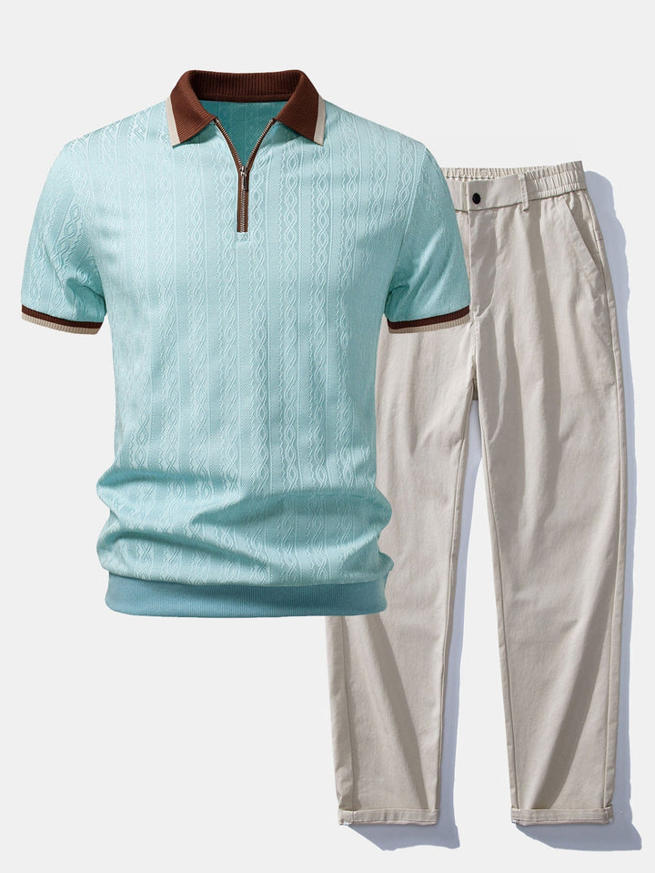 Herren Kurzarm Zip-Polo & Hose mit elastischem Bund und geradem Bein Set