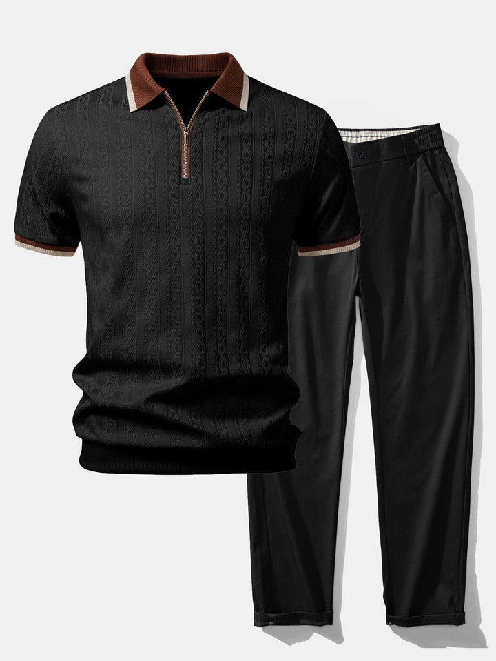 Herren Kurzarm Zip-Polo & Hose mit elastischem Bund und geradem Bein Set