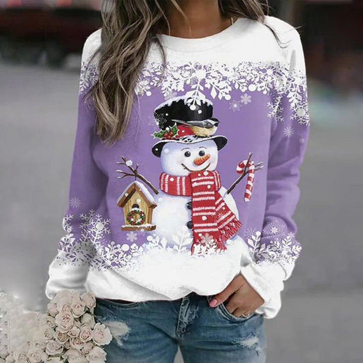 Amalia | Weihnachts Schneemann Pullover für Damen mit Rundhalsausschnitt