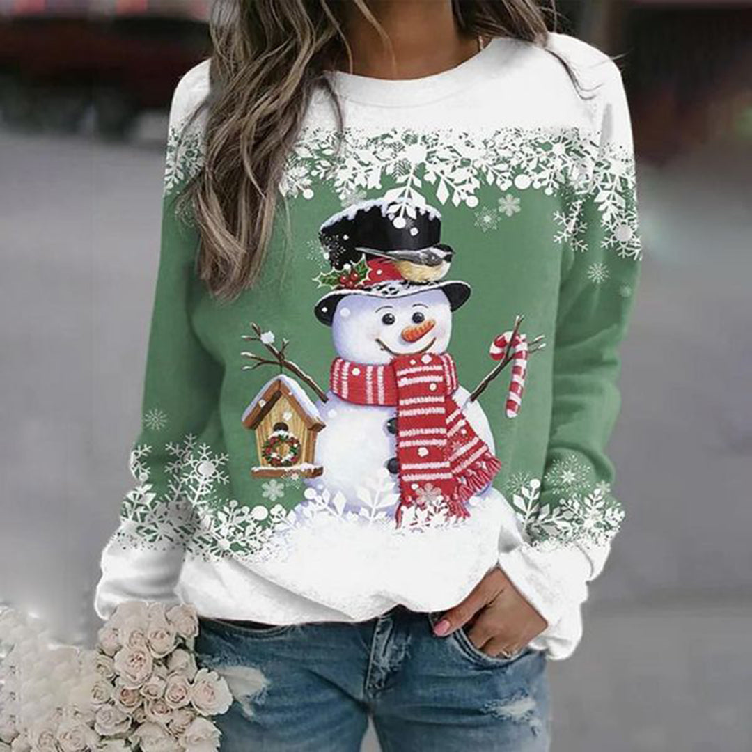 Amalia | Weihnachts Schneemann Pullover für Damen mit Rundhalsausschnitt