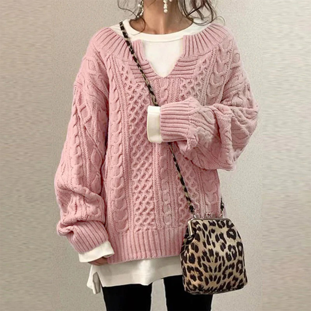 Überdimensionierter Strickpullover für Damen mit Zopfmuster