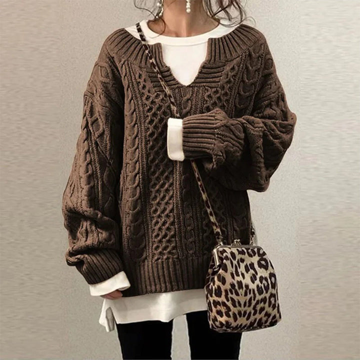 Überdimensionierter Strickpullover für Damen mit Zopfmuster