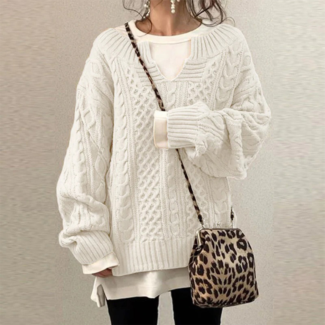 Überdimensionierter Strickpullover für Damen mit Zopfmuster