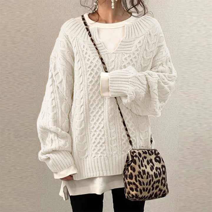 Überdimensionierter Strickpullover für Damen mit Zopfmuster