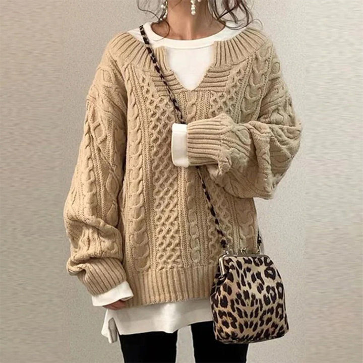 Überdimensionierter Strickpullover für Damen mit Zopfmuster