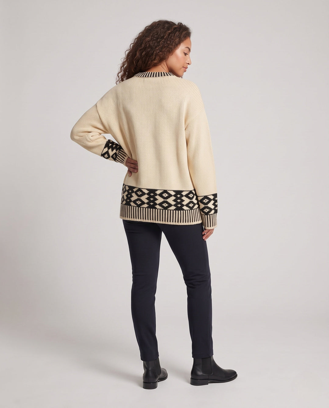 Maglione da donna con polsini a coste e motivo norvegese