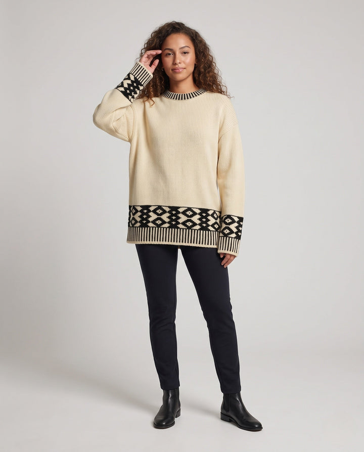 Maglione da donna con polsini a coste e motivo norvegese