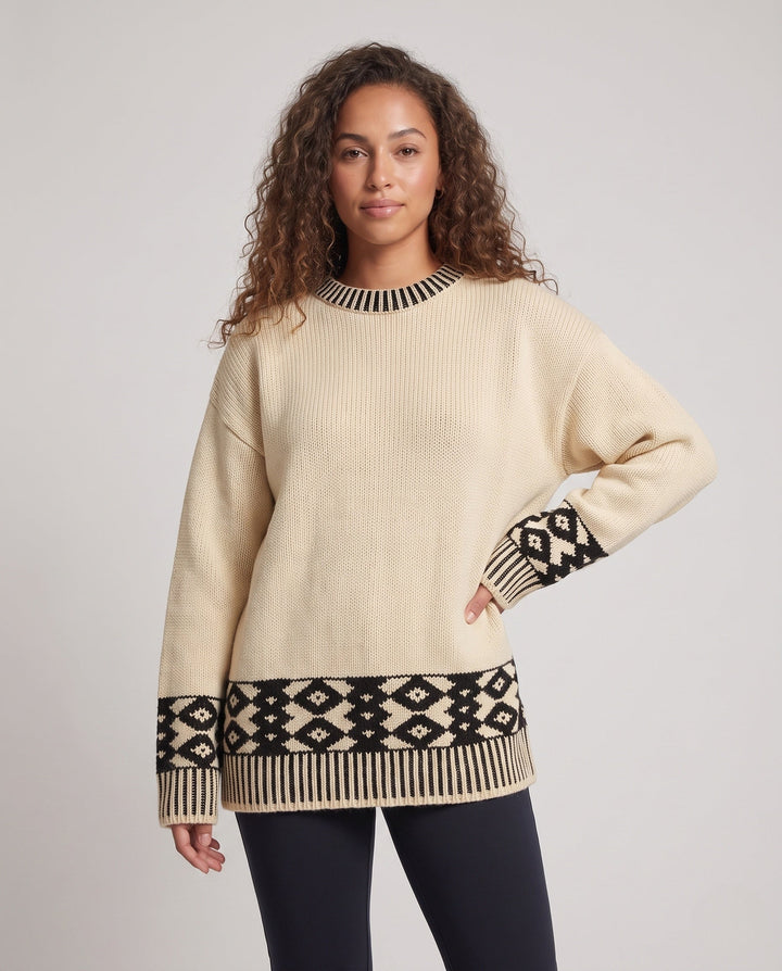 Maglione da donna con polsini a coste e motivo norvegese