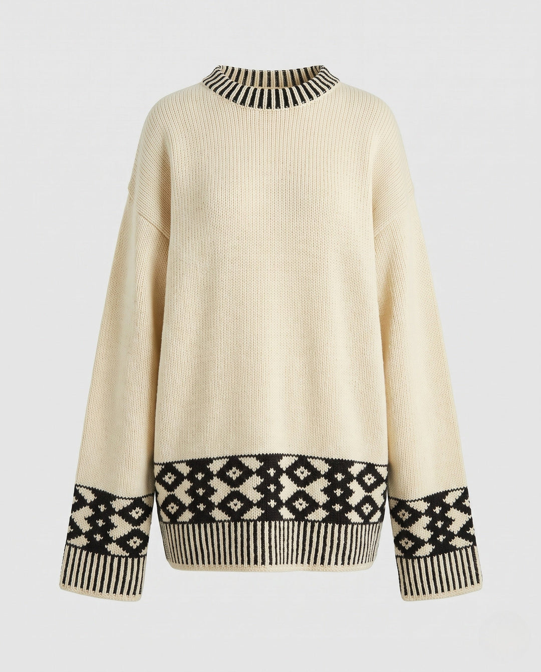 Maglione da donna con polsini a coste e motivo norvegese