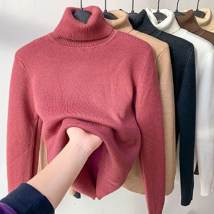 Leonie | Beigefarbener Rollkragenpullover für Damen mit Futter