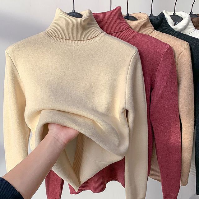 Leonie | Beigefarbener Rollkragenpullover für Damen mit Futter