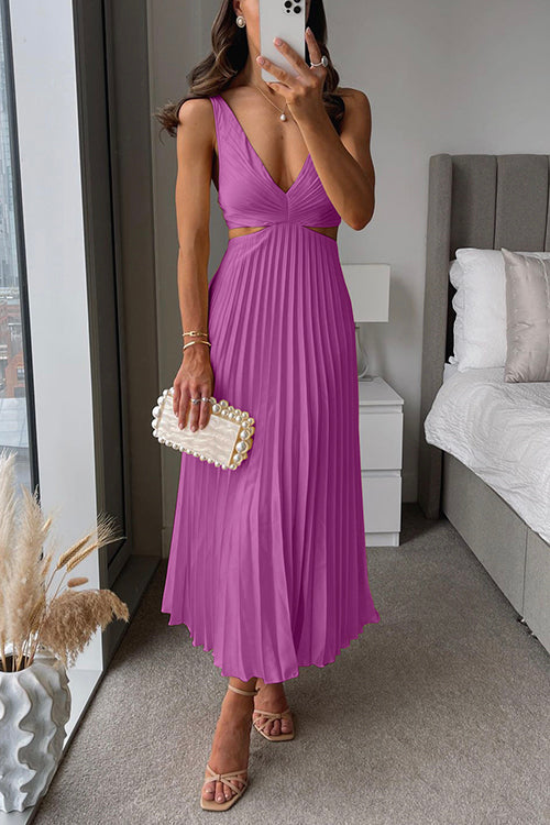 Elsa | Elegantes Plissiertes Maxikleid für Damen mit V-Ausschnitt