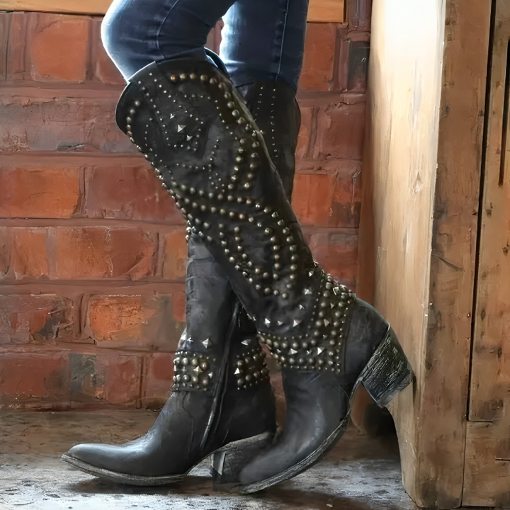 Mia | Western-Kniehohe Stiefel für Damen mit mittelhohem Absatz