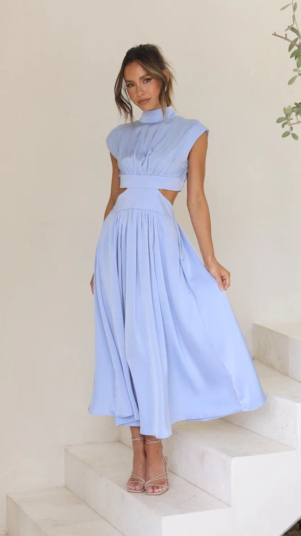 Quincy | Midi-Kleid für Damen mit Cut-Out und Taschen und Rundhalsausschnitt