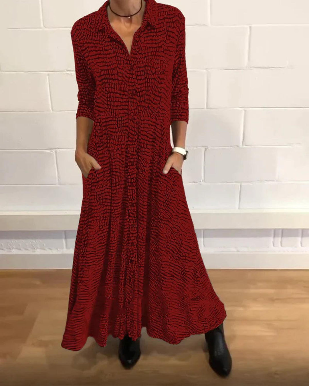 Damen Maxikleid mit Langarm und Taschen