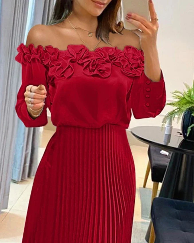 Carina | Atemhaftes schulterfrei Maxikleid für Damen mit 3/4-Ärmeln