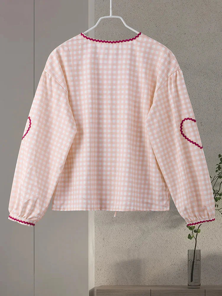 MILA | Herzbluse für Damen mit V-Ausschnitt und langen Ärmeln