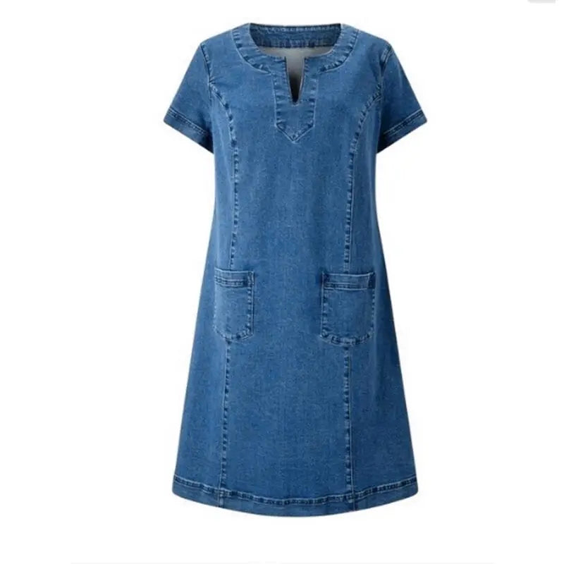Sofia | Weiches Denim-Minikleid für Damen mit Rundhalsausschnitt und kurzen Ärmeln