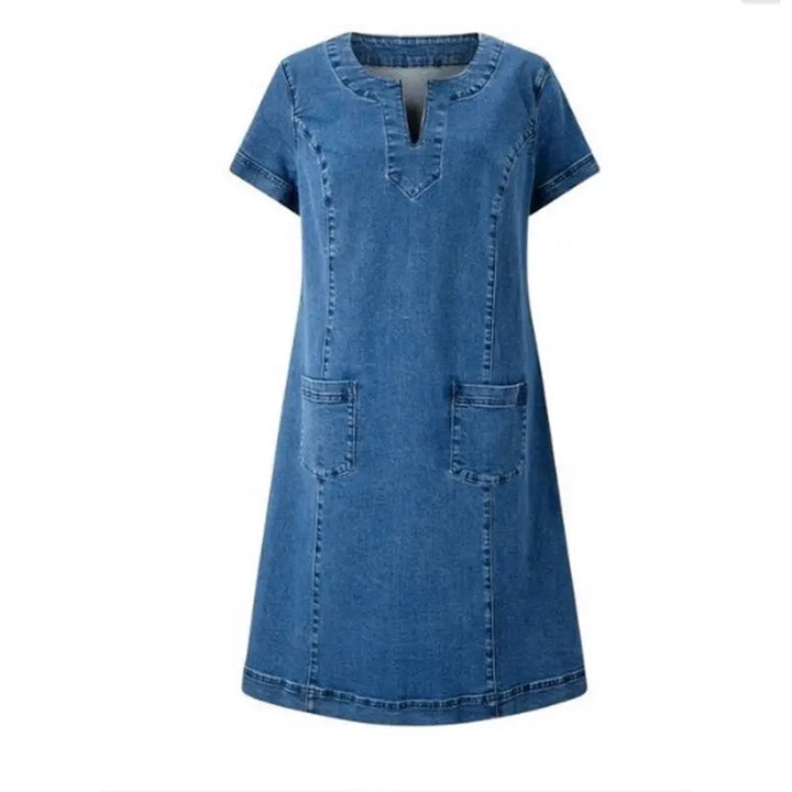 Sofia | Weiches Denim-Minikleid für Damen mit Rundhalsausschnitt und kurzen Ärmeln