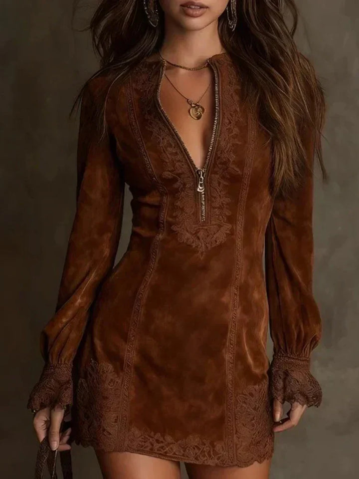Schickes kurzes Wildleder-Lace-Kleid | Elegant und Feminin für Damen