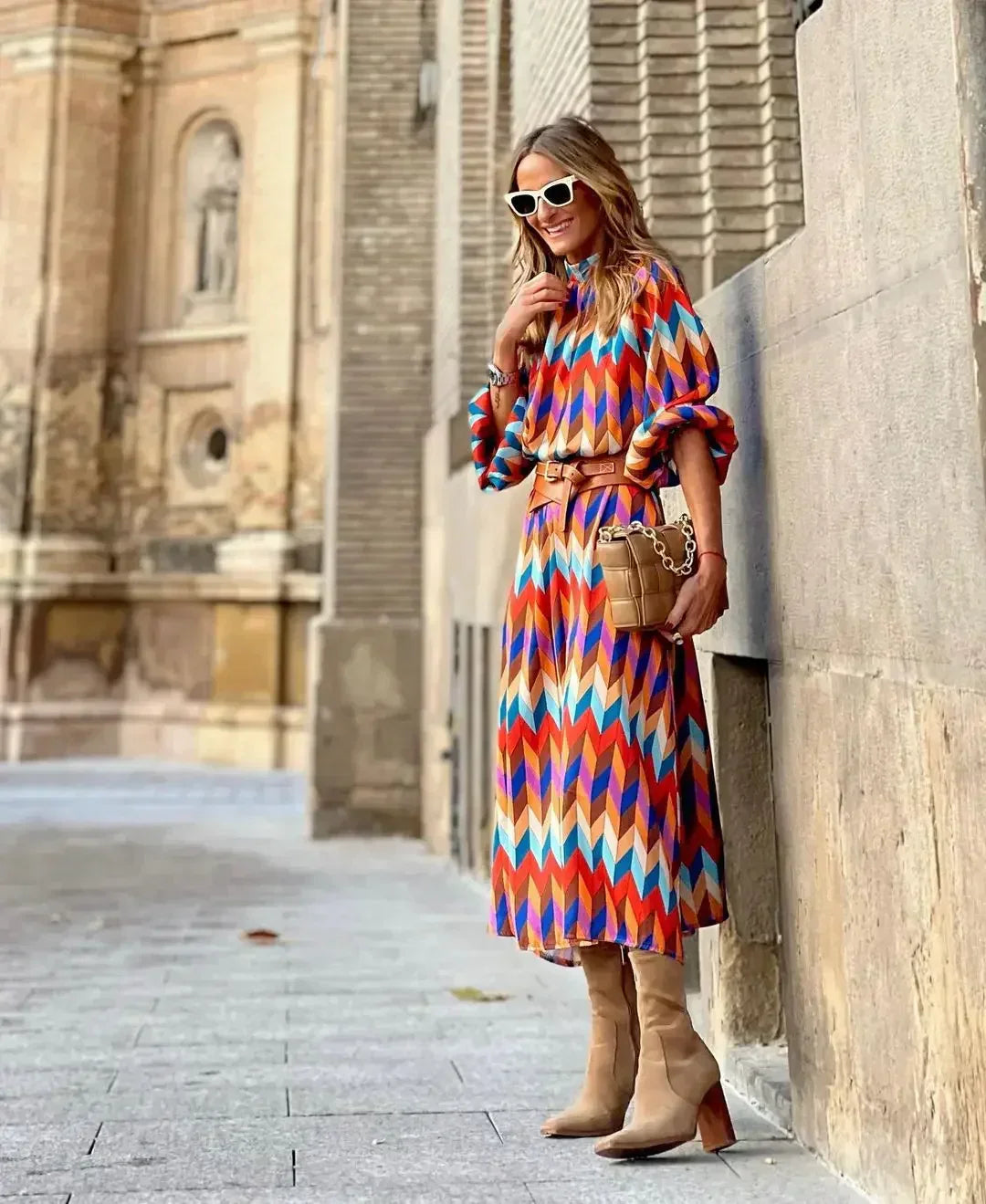 Cassandra | Lebhaftes Geometrisches Maxikleid für Damen