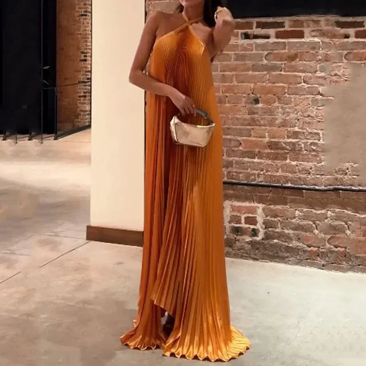 Mira | Schickes Plissiertes Maxikleid für Damen mit Halterneck
