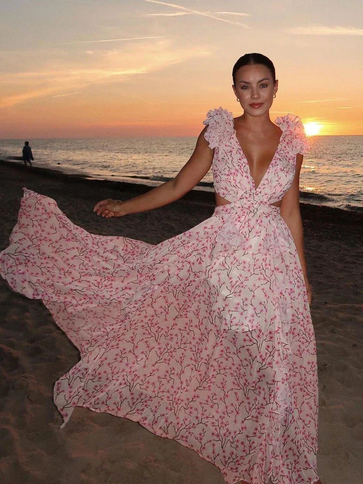 Aurora | Elegantes Rückenfreies Rüschens Maxikleid für Damen