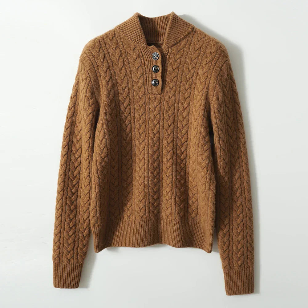 Arden Pullover für Damen mit Knopfleiste, Rundhalsausschnitt und Stehkragen