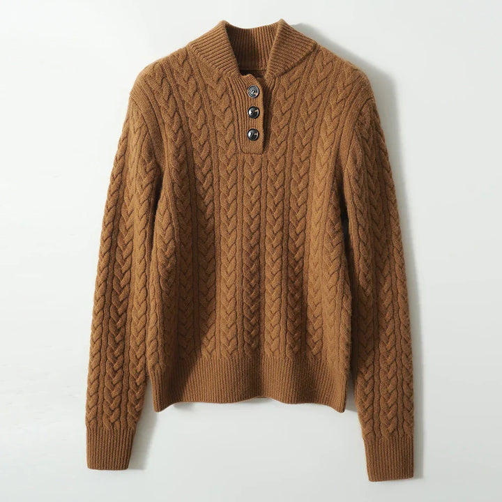 Arden Pullover für Damen mit Knopfleiste, Rundhalsausschnitt und Stehkragen