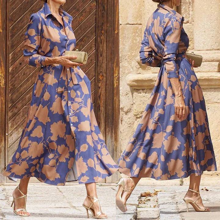 Floriza | Klassisches Hemdkleid für Damen mit Blumenmuster und langen Ärmeln