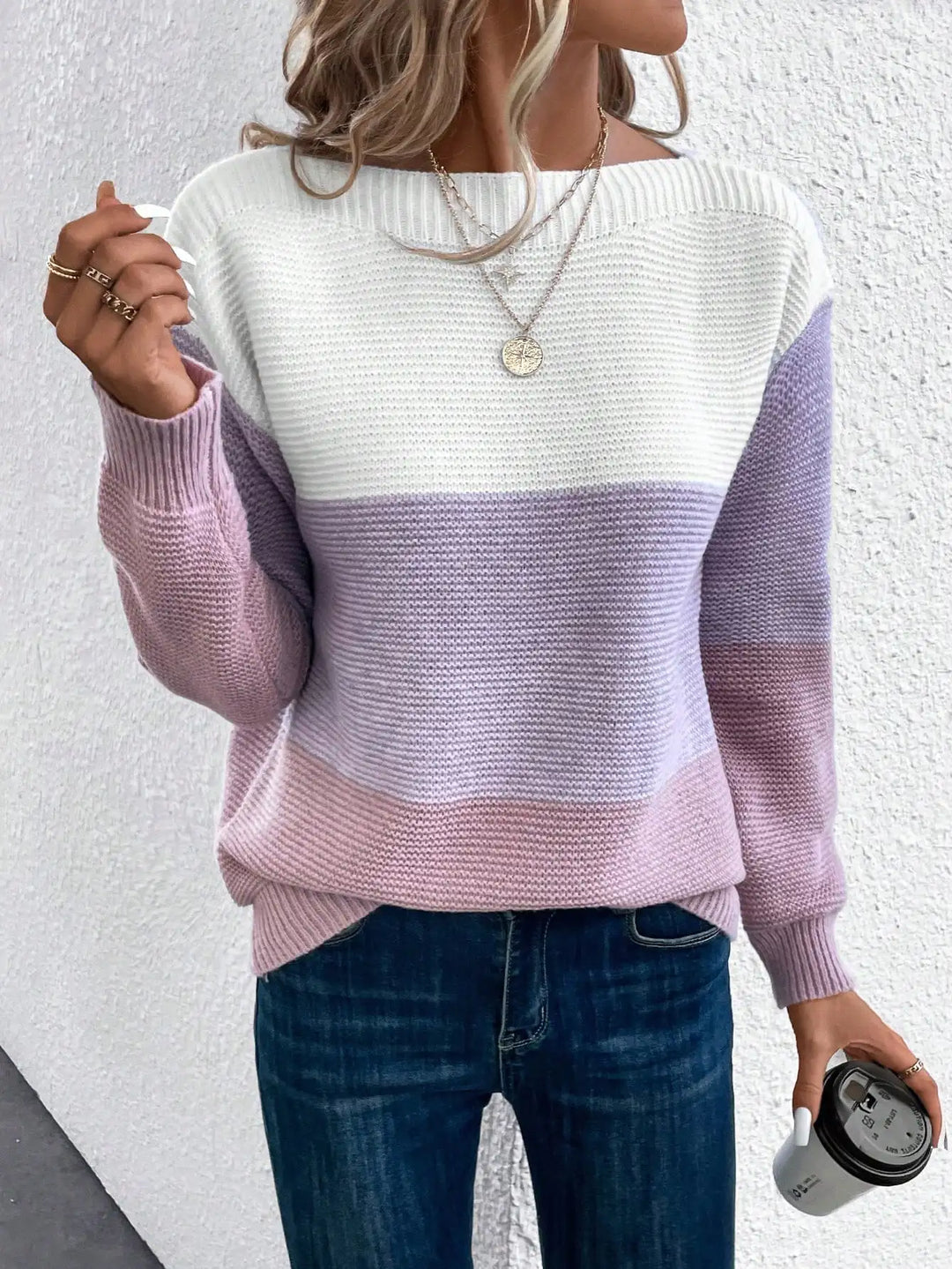 Anni | Ombre Strickpullover für Damen mit Rundhalsausschnitt und langen Ärmeln