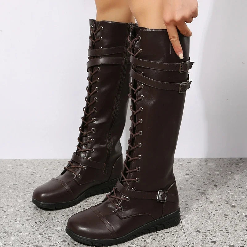 Damen Stiefel mit Gürtel, Schnür