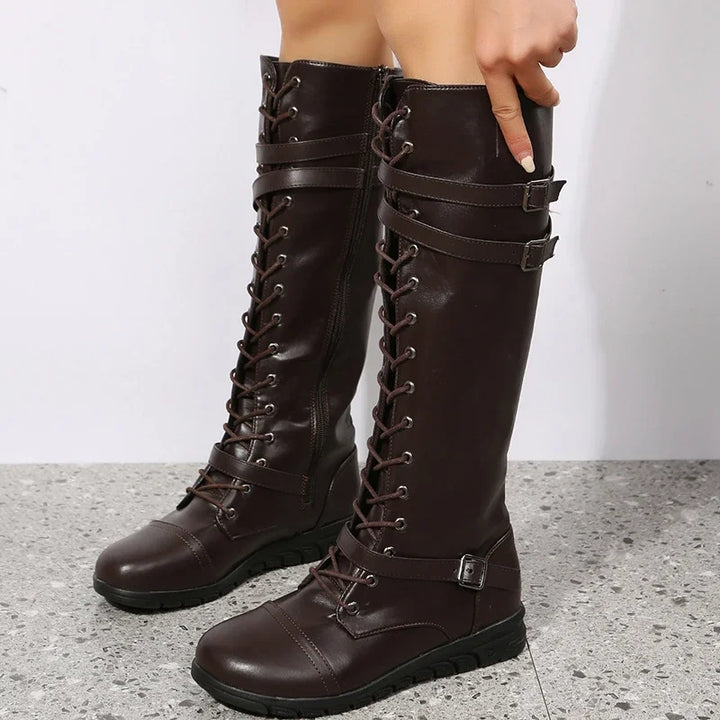 Damen Stiefel mit Gürtel, Schnür