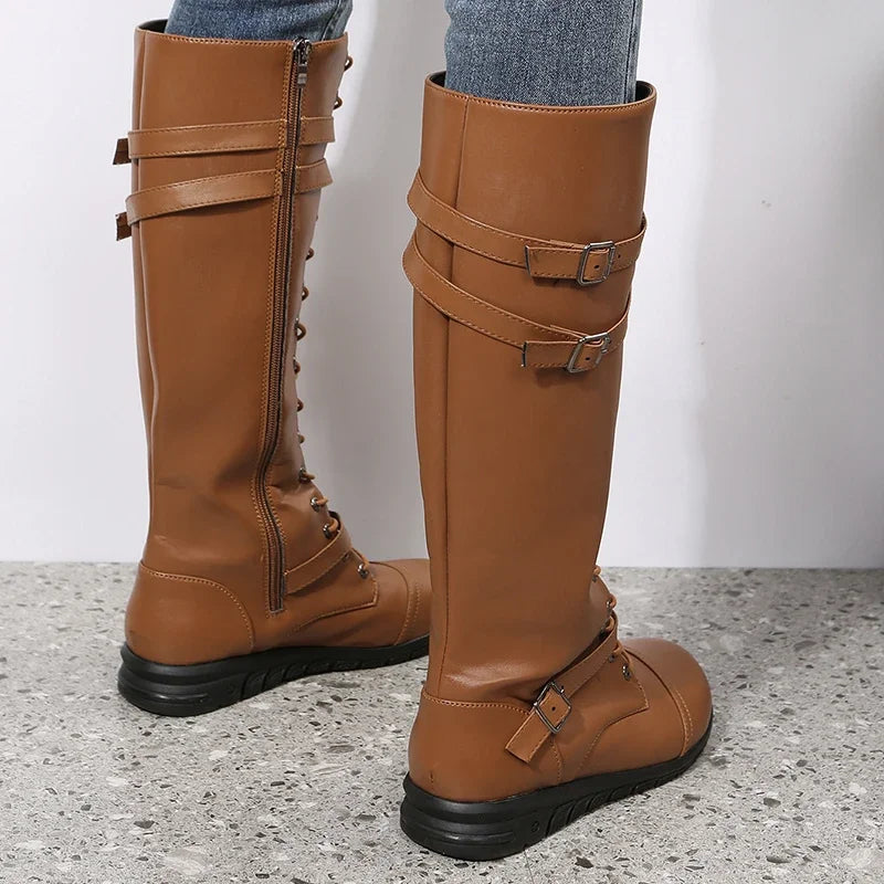 Damen Stiefel mit Gürtel, Schnür