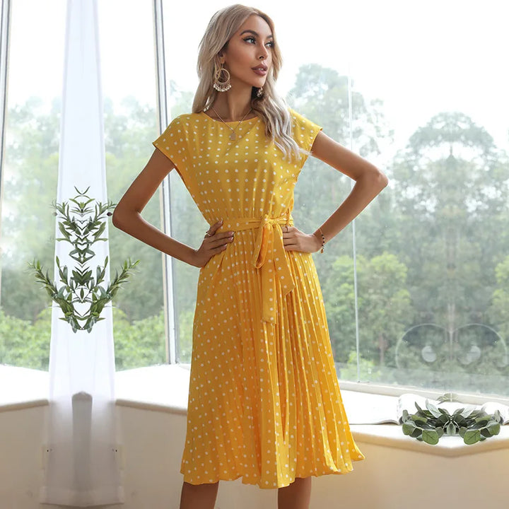 Beth | Polka Bloom Midikleid für Damen mit Punkten und Rundhalsausschnitt