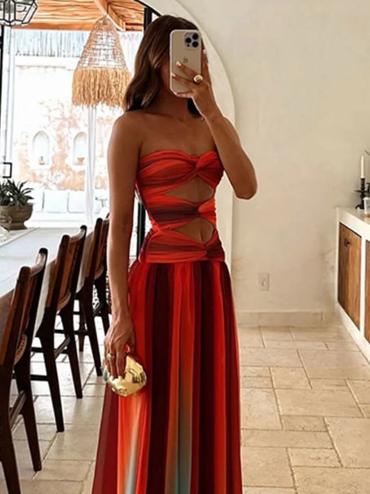 Solaria Breezy Offene Rücken Maxi-Kleid für Damen mit Sternenmuster