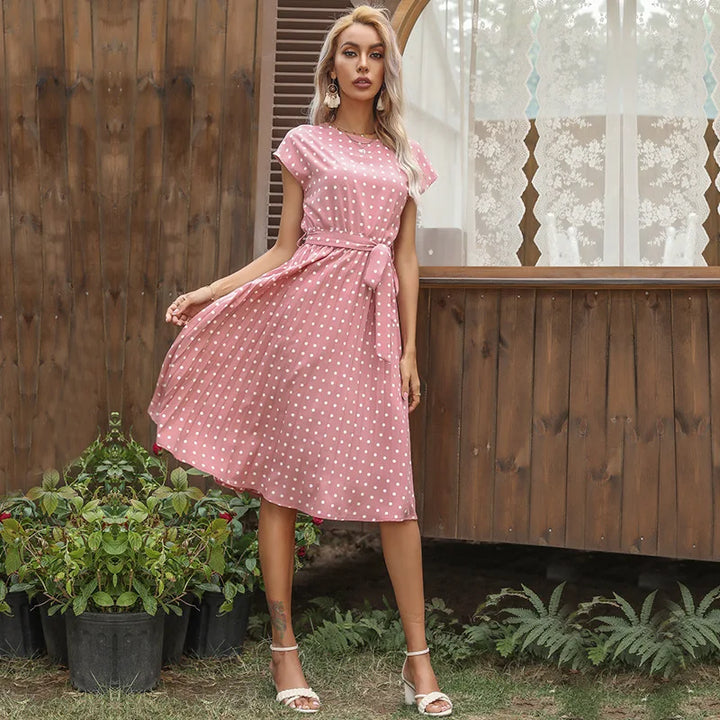 Beth | Polka Bloom Midikleid für Damen mit Punkten und Rundhalsausschnitt