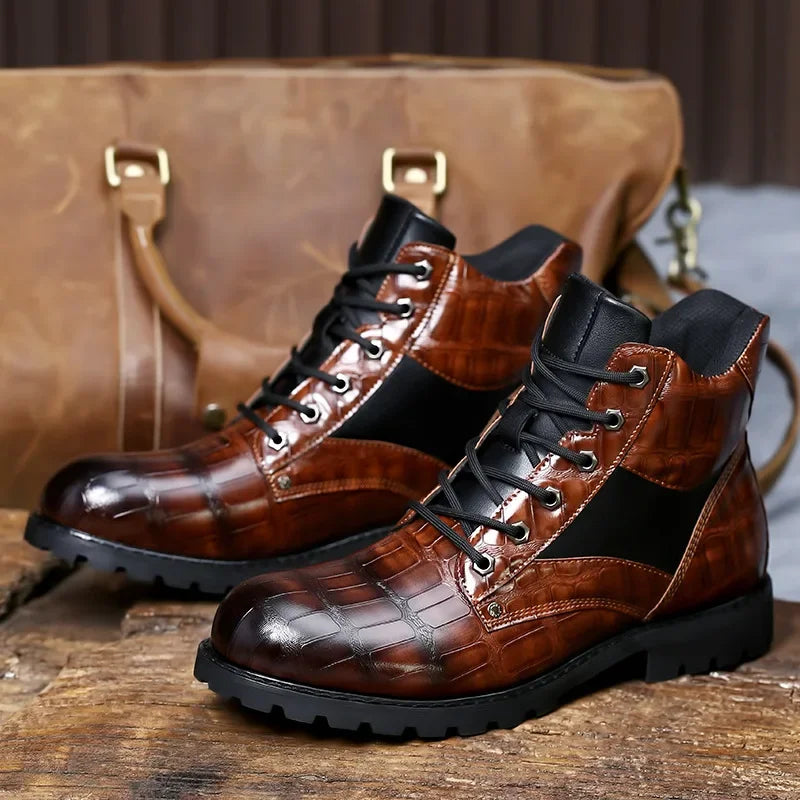 Rendell | Krokodillederstiefel für Herren mit flachem Absatz