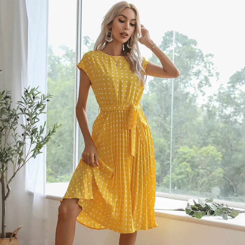 Beth | Polka Bloom Midikleid für Damen mit Punkten und Rundhalsausschnitt