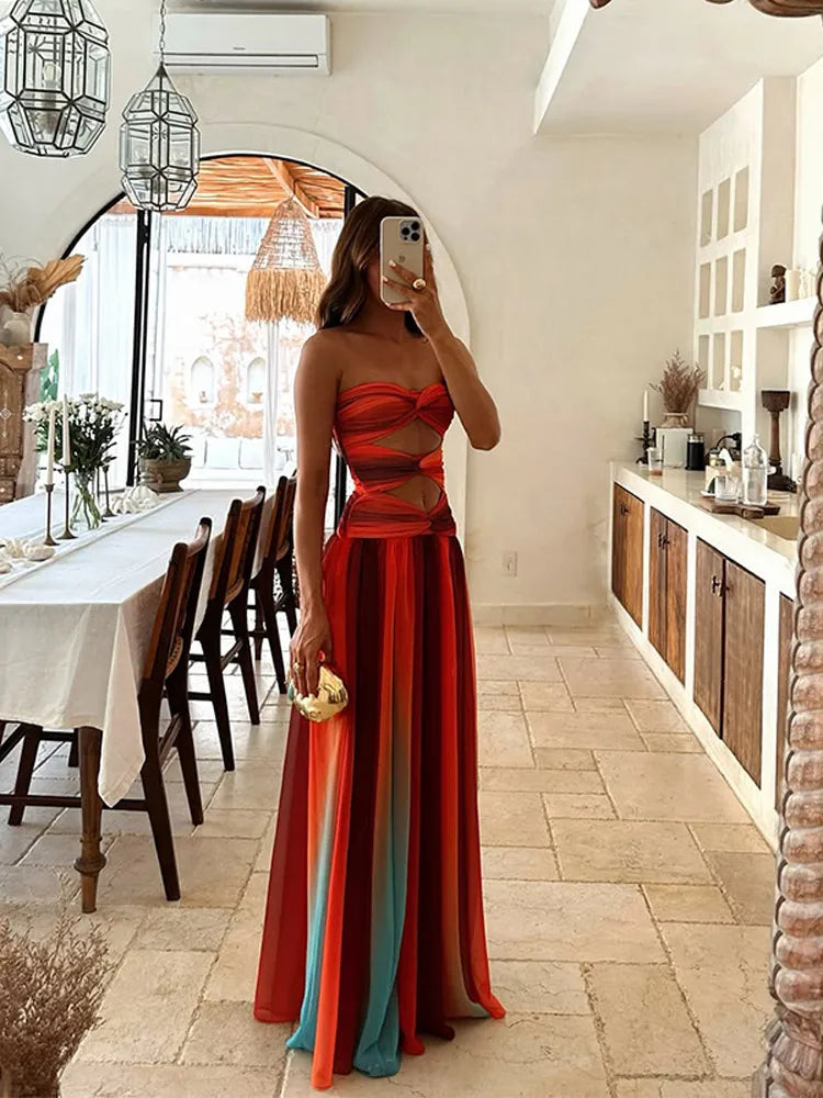 Solaria Breezy Offene Rücken Maxi-Kleid für Damen mit Sternenmuster
