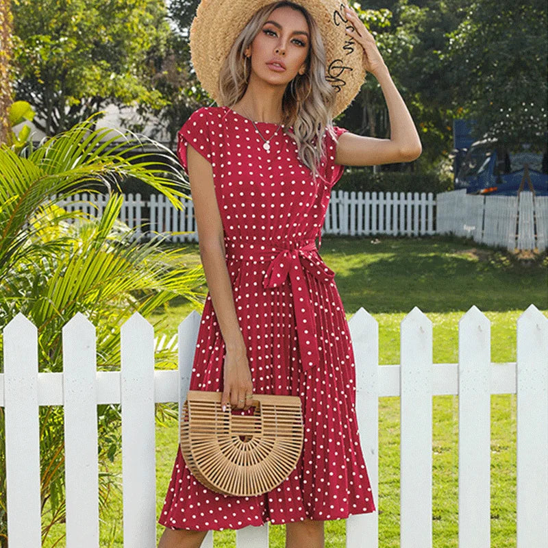 Beth | Polka Bloom Midikleid für Damen mit Punkten und Rundhalsausschnitt