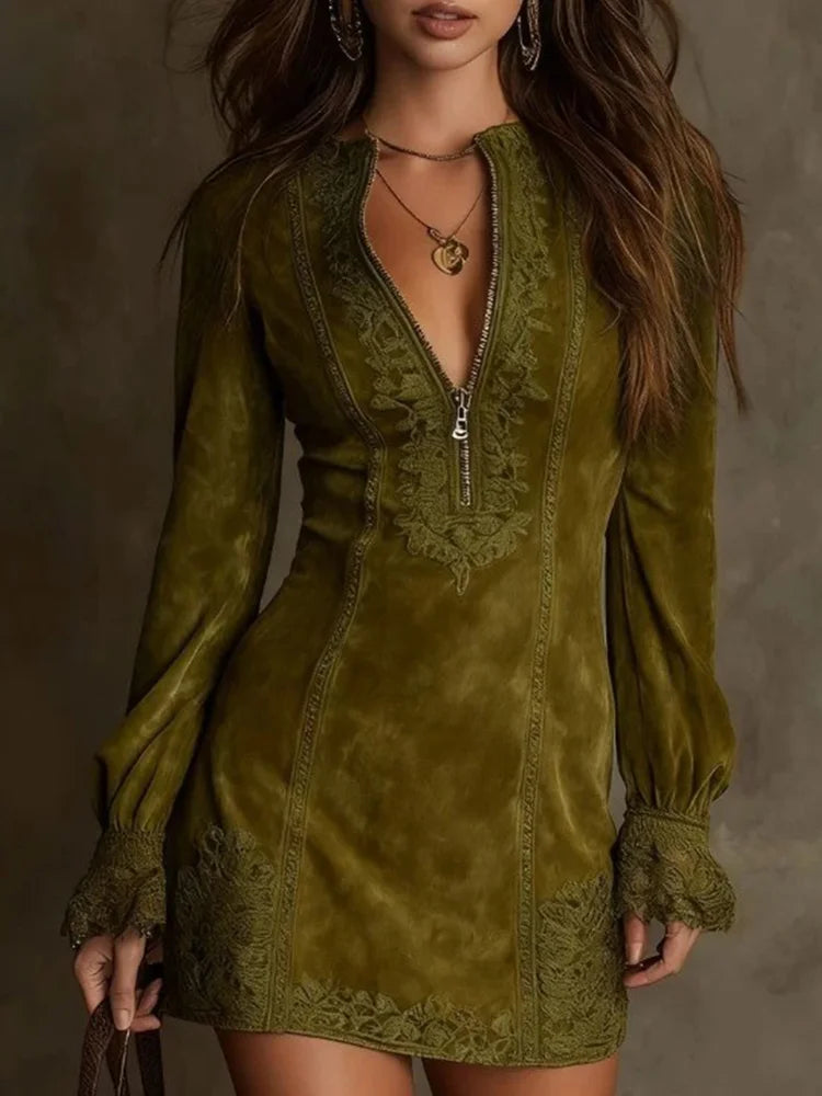 Schickes kurzes Wildleder-Lace-Kleid | Elegant und Feminin für Damen