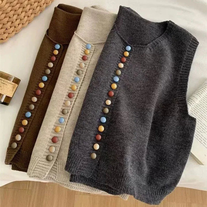 Die Maribel | Strickweste für Damen mit Farbtasten und Rundhalsausschnitt